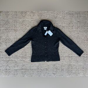 NWT Vintage Talbots Wool Blend Sequin Cardigan Black‎ Women's M Holiday